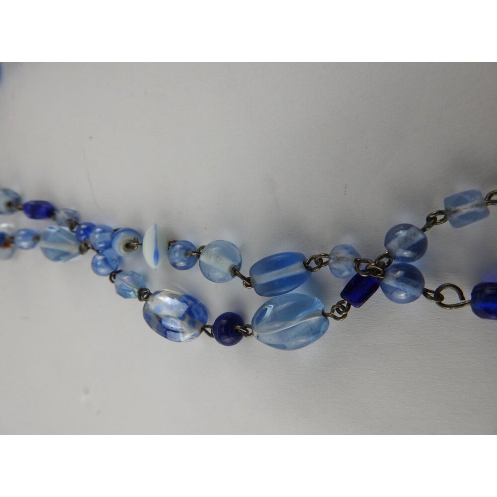Vintage Blue Glass Beaded Long Necklace Multi Strand Look Artisan Boho - Picture 8 of 11